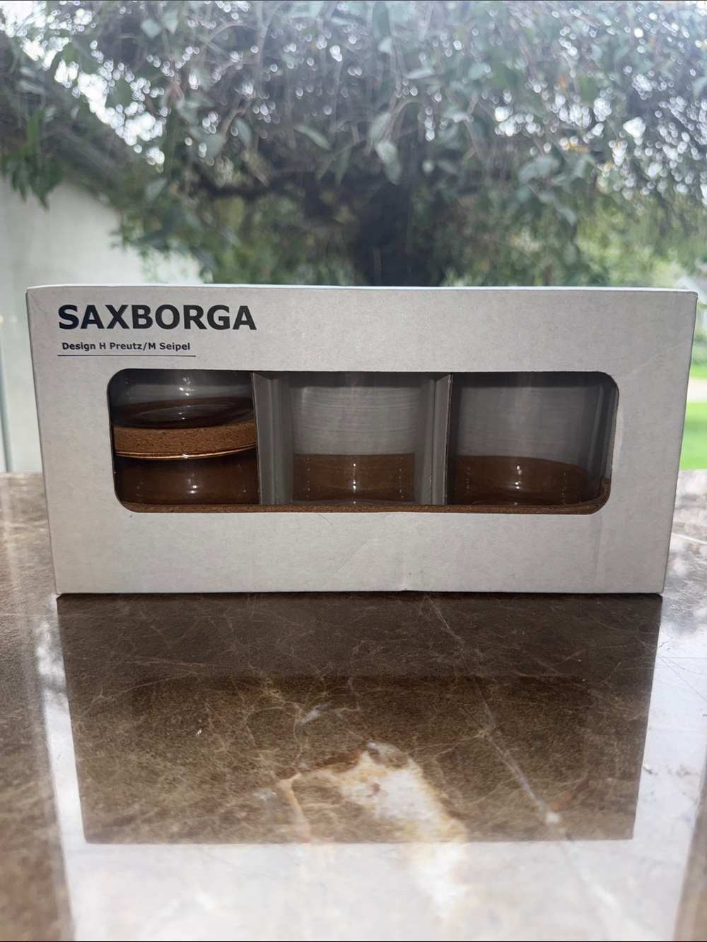 IKEA SAXBORGA Brown and Clear Glass Jar Set with Lids